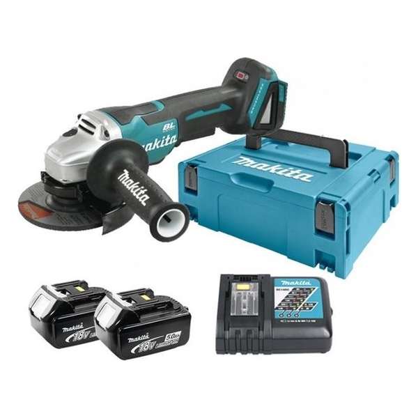 Makita DGA505RTJ 18V Li-Ion Accu haakse slijper set (2x 5.0Ah accu) in Mbox - 125mm - koolborstelloos - softstart Makita DGA505RTJ 18V Li-Ion Accu haakse slijper set (2x 5.0Ah accu) in Mbox - 125mm - koolborstelloos - softstart