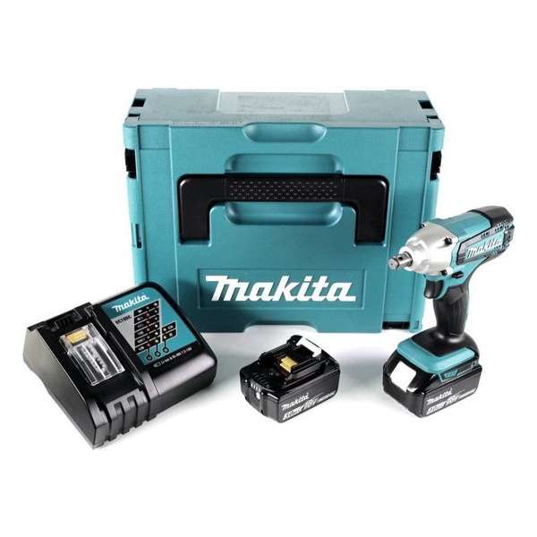Makita DTW190RTJ 18V Li-Ion Accu slagmoersleutel set (2x 5.0Ah accu) in Mbox - 190Nm - 1/2" - koolborstelloos Makita DTW190RTJ 18V Li-Ion Accu slagmoersleutel set (2x 5.0Ah accu) in Mbox - 190Nm - 1/2" - koolborstelloos