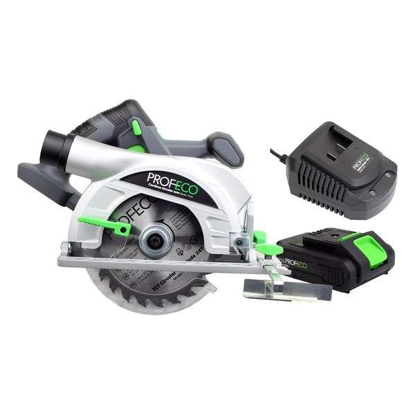 Profeco CS20 cirkelzaag 20V - incl. 150mm 24-tands zaagblad en parallelgeleiding (incl. accu en lader) Profeco CS20 cirkelzaag 20V - incl. 150mm 24-tands zaagblad en parallelgeleiding (incl. accu en lader)