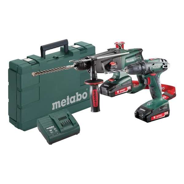Metabo Combo Set 2.3.2 18V Li-Ion accu combihamer (KHA 18 LTX) & boor-/schroefmachine (BS18) combiset (2x 2.0Ah accu) in koffer Metabo Combo Set 2.3.2 18V Li-Ion accu combihamer (KHA 18 LTX) & boor-/schroefmachine (BS18) combiset (2x 2.0Ah accu) in koffer