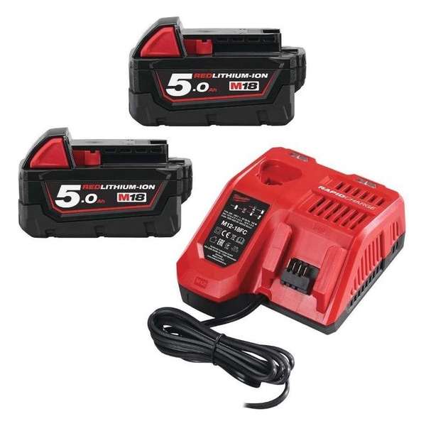 Milwaukee M18 NRG-502 18V Li-Ion accu starterset (2x 5.0Ah) + lader Milwaukee M18 NRG-502 18V Li-Ion accu starterset (2x 5.0Ah) + lader