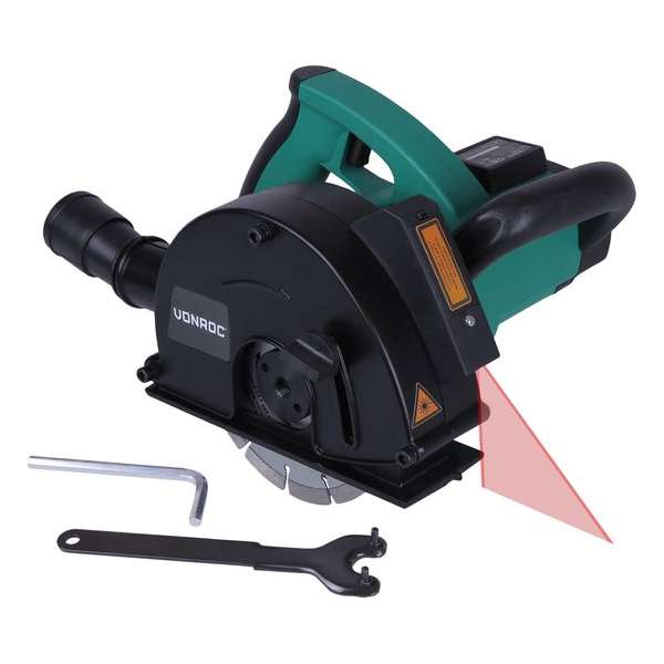 VONROC Muurfrees – Sleuvenfrees + laser – 1700W – Ø150MM – Incl. 2 diamantschijven & stofzuigadapter VONROC Muurfrees – Sleuvenfrees + laser – 1700W – Ø150MM – Incl. 2 diamantschijven & stofzuigadapter