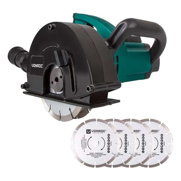 VONROC Muurfrees – Sleufmachine – 1700W – Ø150MM – Incl. 6 stuks diamantschijven & opbergtas VONROC Muurfrees – Sleufmachine – 1700W – Ø150MM – Incl. 6 stuks diamantschijven & opbergtas