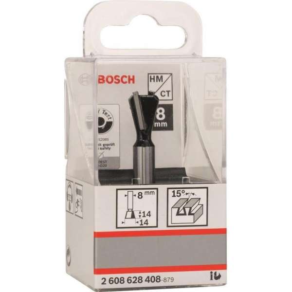Bosch - Zwaluwstaartfrezen 8 mm, D1 14,3 mm, L 12,7 mm, G 48 mm, 15° Bosch - Zwaluwstaartfrezen 8 mm, D1 14,3 mm, L 12,7 mm, G 48 mm, 15°