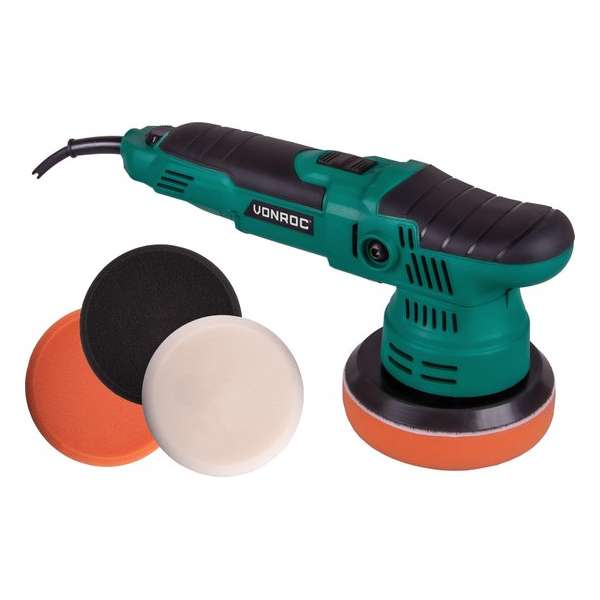 VONROC Excentrische polijstmachine – 650W – Ø125mm – Soft start – Vast vermogen & 3 polijstschijven VONROC Excentrische polijstmachine – 650W – Ø125mm – Soft start – Vast vermogen & 3 polijstschijven