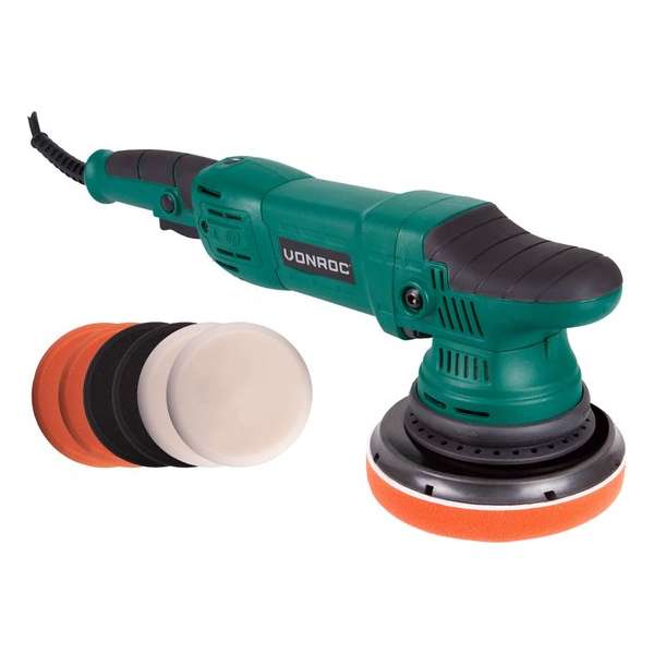 VONROC Excentrische poetsmachine – 1050W – Ø150MM – Soft start – Incl. 7 schijven, steunschijf & tas