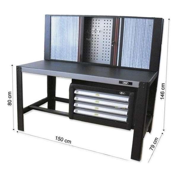 JBM Tools | WERKTAFEL MET 4 ONDERSTE LADEN EN VOUWEN ROLLUIKEN JBM Tools | WERKTAFEL MET 4 ONDERSTE LADEN EN VOUWEN ROLLUIKEN
