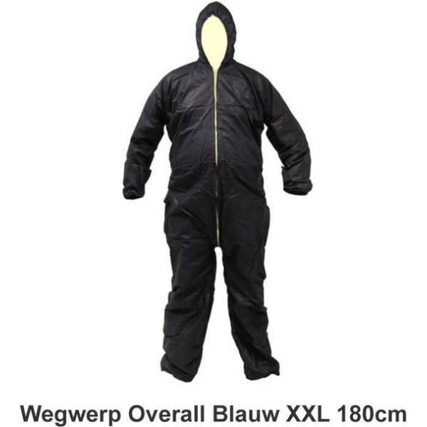Wegwerp Overall non woven Blauw XXL Spatwaterdicht circa 180cm Non woven 40 gram/m² Wegwerp Overall non woven Blauw XXL Spatwaterdicht circa 180cm Non woven 40 gram/m²