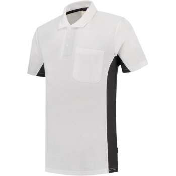 Tricorp Poloshirt Bicolor Borstzak 202002  Wit / Donkergrijs - Maat L