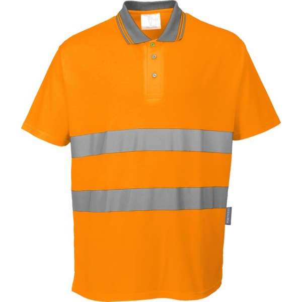 Poloshirt katoen Oranje met refelctie strepen Maat S Poloshirt katoen Oranje met refelctie strepen Maat S