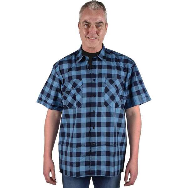 STØRVIK Werkblouse Korte Mouw Heren Blauw Geblokt - Maat M - FARSUND STØRVIK Werkblouse Korte Mouw Heren Blauw Geblokt - Maat M - FARSUND