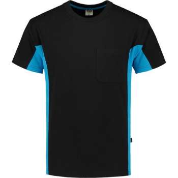 Tricorp T-shirt Bicolor Borstzak 102002 Zwart / Turquoise - Maat XS
