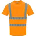 Katoen comfort Tshirt Oranje met korte mouw en reflectie strepen Maat L