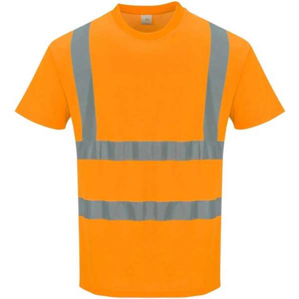 Katoen comfort Tshirt Oranje met korte mouw en reflectie strepen Maat XL