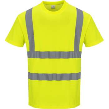 Katoen comfort Tshirt Geel met korte mouw en reflectie strepen Maat 5 XL