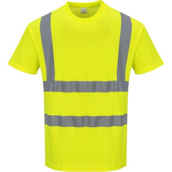 Katoen comfort Tshirt Geel met korte mouw en reflectie strepen Maat 5 XL