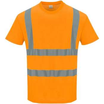 Katoen comfort Tshirt Oranje met korte mouw en reflectie strepen Maat 3XL
