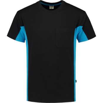 Tricorp T-shirt Bicolor Borstzak 102002  Zwart / Turquoise - Maat 7XL