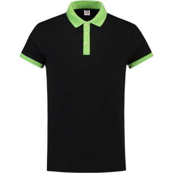 Tricorp Poloshirt bi-color fitted - Casual - 201002 - Zwart-Limoengroen - maat 3XL