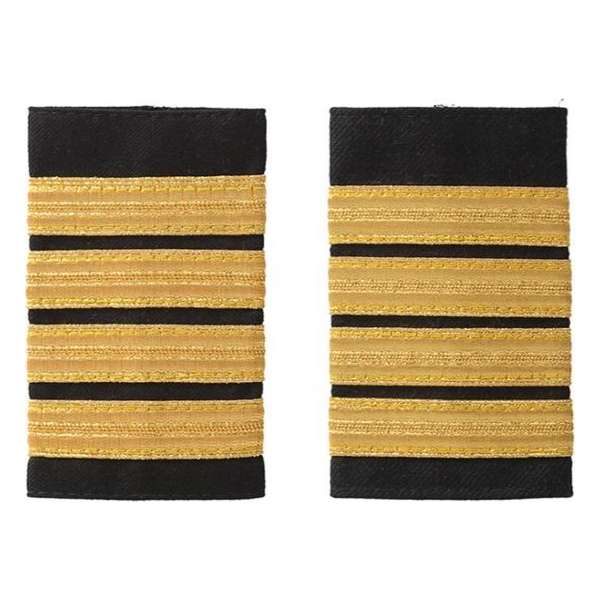 Schuif Epauletten Captain Gezagvoerder Pilot 4 x 13 mm file goud (per 2 paar) Schuif Epauletten Captain Gezagvoerder Pilot 4 x 13 mm file goud (per 2 paar)