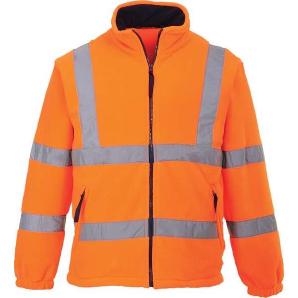 Fleece jack F300 Oranje met reflectie strepen Maat M