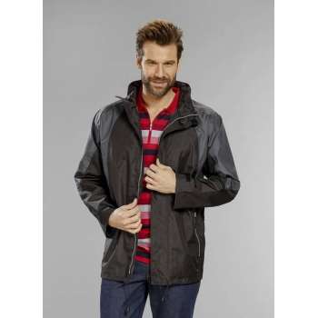 Herenjas met capuchon, wind- en waterdicht, zwart/grijs, maat M