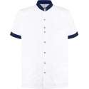 Haen / Ballyclare Heren Zorgjas Milo met tricot mouwinzet Wit / Donkerblauw - Maat 3XL