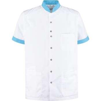 Haen / Ballyclare Heren Zorgjas Milo met tricot mouwinzet Wit / Magic Azur - Maat M