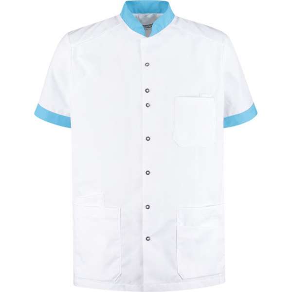 Haen / Ballyclare Heren Zorgjas Milo met tricot mouwinzet Wit / Magic Azur - Maat M Haen / Ballyclare Heren Zorgjas Milo met tricot mouwinzet Wit / Magic Azur - Maat M