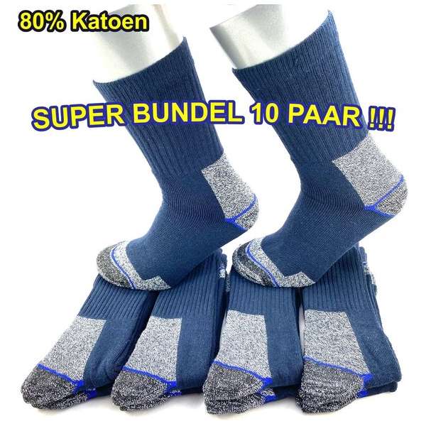 Werksokken - 80% Katoen - SUPER BUNDEL DEAL - 10 PAAR - Blauw - 39/42 Werksokken - 80% Katoen - SUPER BUNDEL DEAL - 10 PAAR - Blauw - 39/42