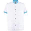 Haen / Ballyclare Heren Zorgjas Milo met tricot mouwinzet Wit / Magic Azur - Maat XL