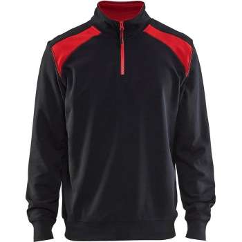 Blåkläder 3353-1158 Sweater halve rits Zwart/Rood maat 4XL