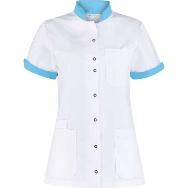 Haen / Ballyclare Dames Zorgjas Mila met tricot mouwinzet Wit/Magic Azur - Maat 2XL Haen / Ballyclare Dames Zorgjas Mila met tricot mouwinzet Wit/Magic Azur - Maat 2XL