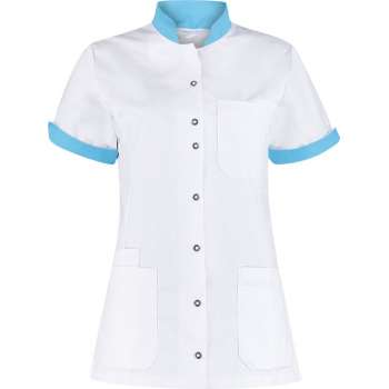 Haen / Ballyclare Dames Zorgjas Mila met tricot mouwinzet Wit/Magic Azur - Maat XS