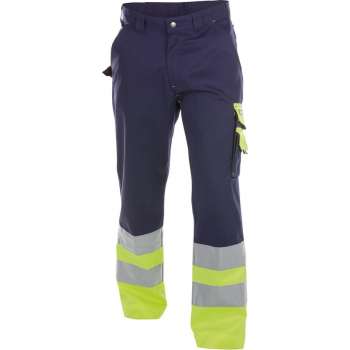 Dassy Omaha Hoge zichtbaarheidsbroek 200620 (300 g/m2) - binnenbeenlengte Standaard (81-86 cm) - Marineblauw/Fluogeel - 53