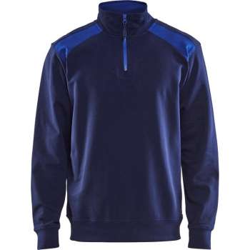 Blåkläder 3353-1158 Sweater halve rits Marineblauw/Korenblauw maat S