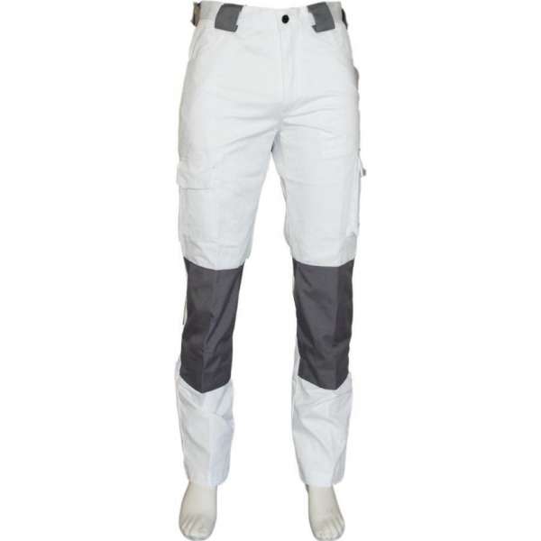 Yoworkwear Werkbroek katoen/polyester wit-grijs maat 61 Yoworkwear Werkbroek katoen/polyester wit-grijs maat 61
