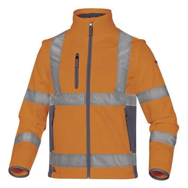 Delta Plus Hi-vis softshell jas stretch 2in1 - Fluor oranje | Geel - XL Delta Plus Hi-vis softshell jas stretch 2in1 - Fluor oranje | Geel - XL
