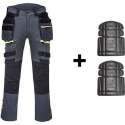 Portwest holster werkbroek DX440 + gratis kniestukken Grijs Maat 38/L