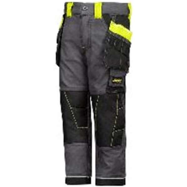 Snickers Junior Holster Pocket werkbroek - 7501-5866 - staalgrijs-geel(fluor) - maat 134