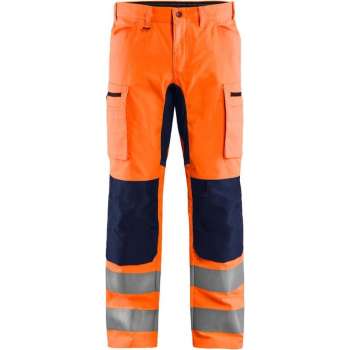 Blaklader High Vis broek met stretch - High Vis Oranje/Marineblauw - D104