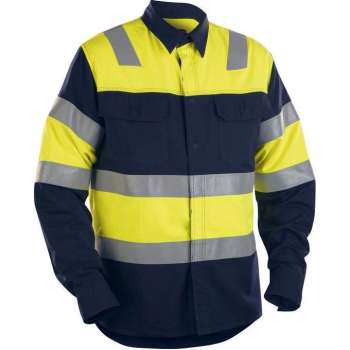 Blåkläder 3228-1515 FR Overhemd High vis Marineblauw/Geel maat M