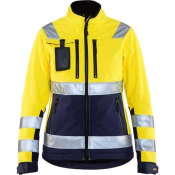 Blåkläder 4902-2517 Dames Softshell jack High Vis Geel/Marineblauw maat XXL