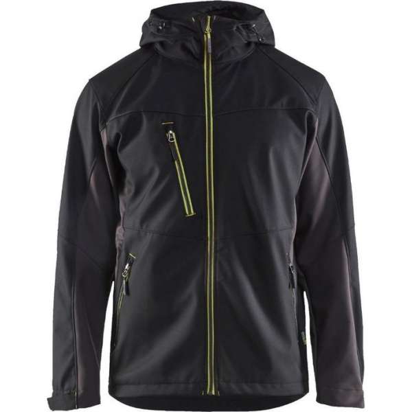 Blåkläder 4753 Softshell Jack met capuchon – Zwart/High Vis Geel - XXXL Blåkläder 4753 Softshell Jack met capuchon – Zwart/High Vis Geel - XXXL