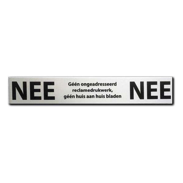 NEE NEE Sticker Brievenbus - Brievenbus sticker nee nee aluminium zwart - 150 mm x 25 mm x 0,5 mm - Promessa-Design. NEE NEE Sticker Brievenbus - Brievenbus sticker nee nee aluminium zwart - 150 mm x 25 mm x 0,5 mm - Promessa-Design.