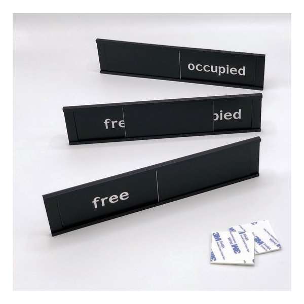 Schuifbordje Free - Occupied - 255 mm x 57 mm - Bevestiging twee 3M dubbelzijdige stickers - Promessa-Design. Schuifbordje Free - Occupied - 255 mm x 57 mm - Bevestiging twee 3M dubbelzijdige stickers - Promessa-Design.