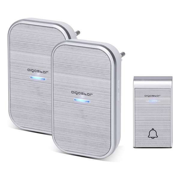 Aigostar Draadloze Deurbel 2HVKS - Met 2 ontvangers - Plug&Play - AC - 3 Regelbaar volume - 36 Melodieën -Waterdicht - Zilver Aigostar Draadloze Deurbel 2HVKS - Met 2 ontvangers - Plug&Play - AC - 3 Regelbaar volume - 36 Melodieën -Waterdicht - Zilver