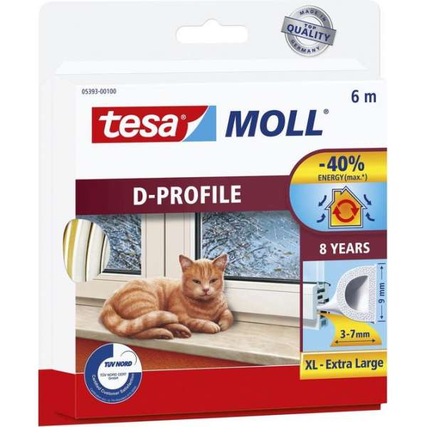 Tesa Moll tochtstrip 05393 D profiel - 9mmx6m wit Tesa Moll tochtstrip 05393 D profiel - 9mmx6m wit