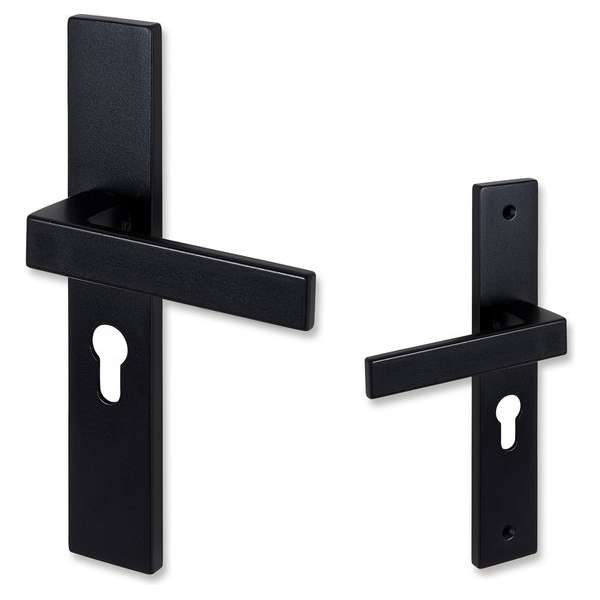 Deurklink met profielcilinder - 55mm - Eliot serie op schild - mat zwart - complete set Deurklink met profielcilinder - 55mm - Eliot serie op schild - mat zwart - complete set