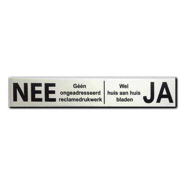 NEE JA Sticker Brievenbus - Brievenbussticker nee ja aluminium bordje zwart - 150 mm x 25 mm x 0,5 mm - Promessa-Design. NEE JA Sticker Brievenbus - Brievenbussticker nee ja aluminium bordje zwart - 150 mm x 25 mm x 0,5 mm - Promessa-Design.